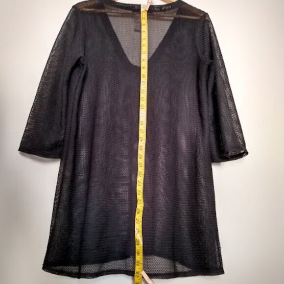 Black Sheer Mesh Swimsuit Cover 3/4 Sleeves Size L - Picture 4 of 7